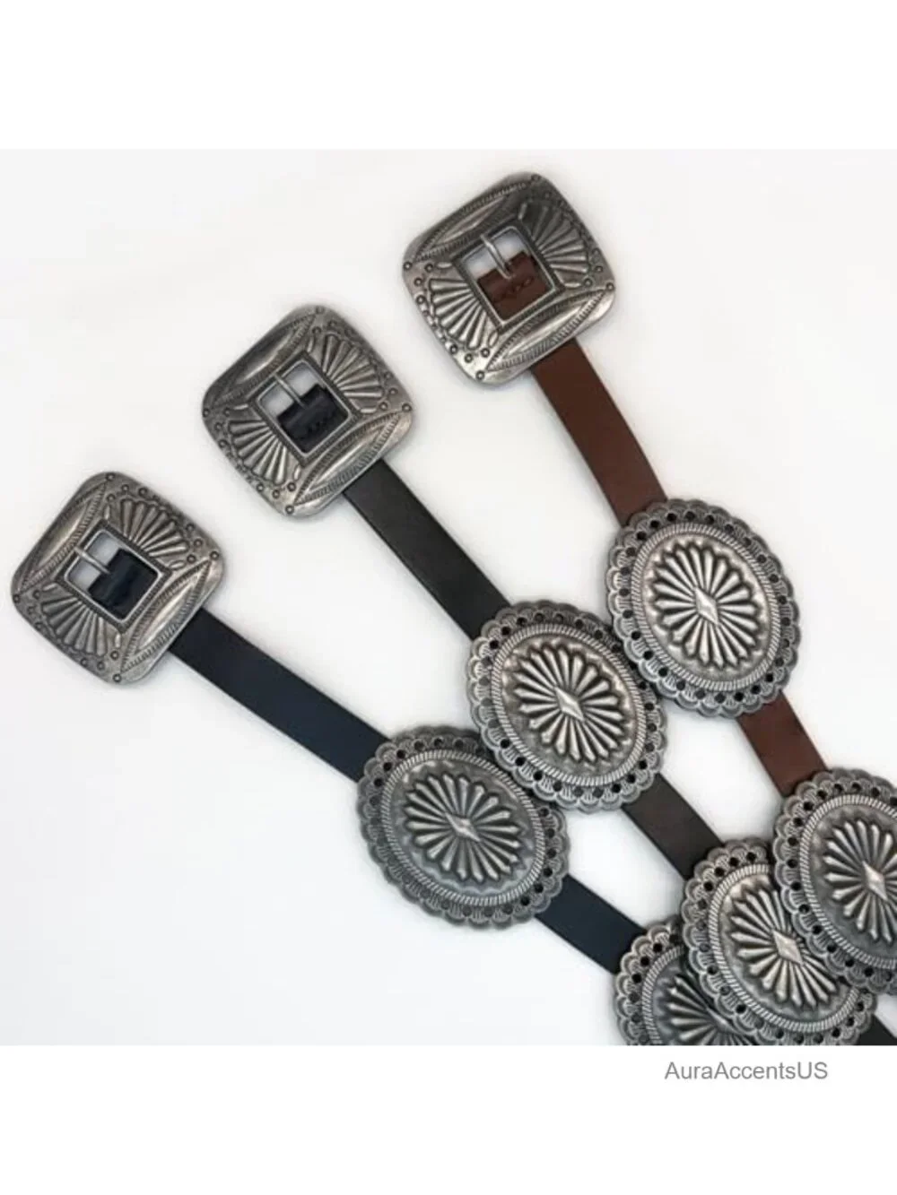 Boho Western Disc Waist Belt Faux Leather Adjustable 43